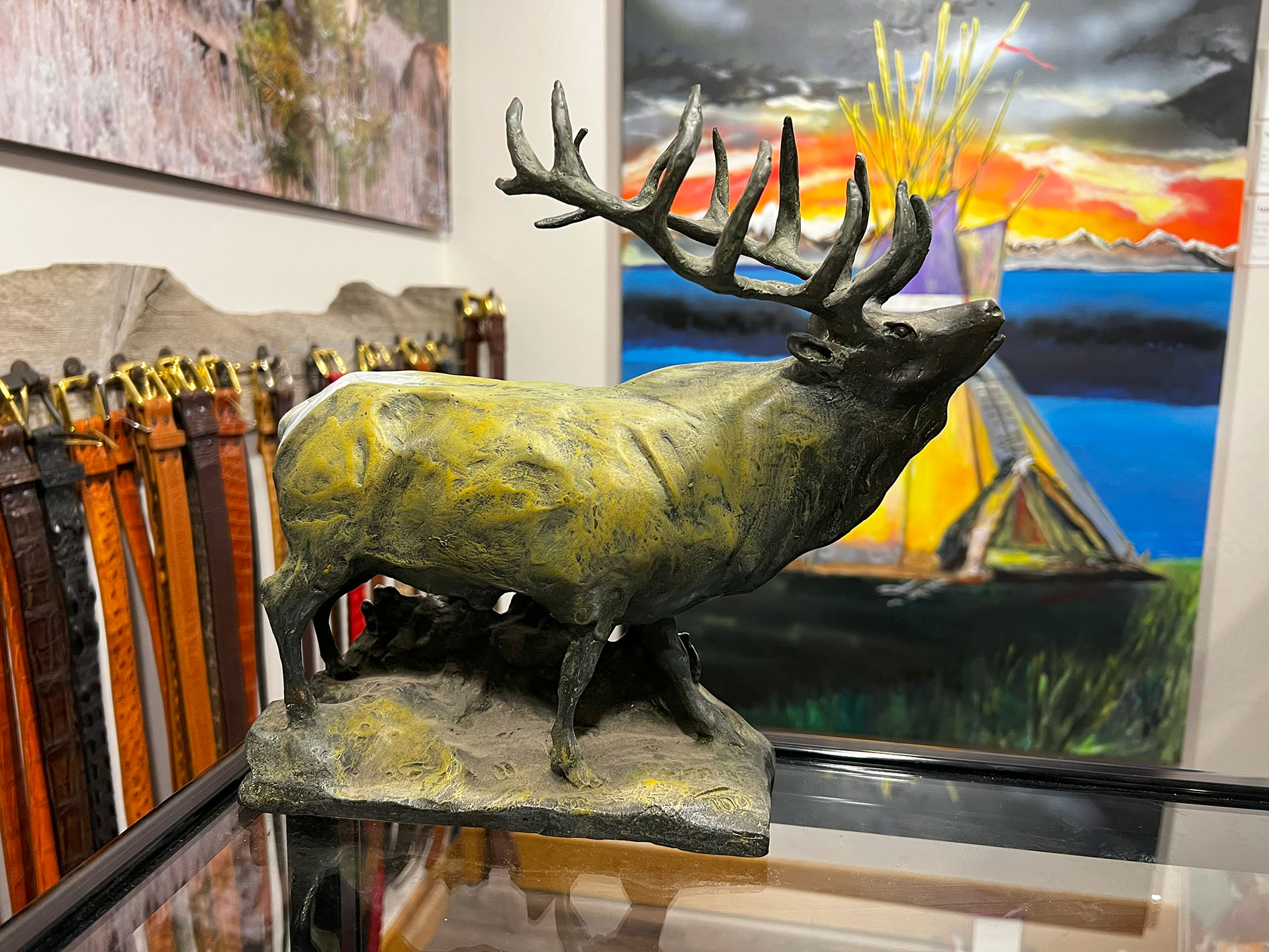 bronze statue of a bull elk