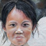 painting of a small girls portrait with wings