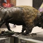 bronze buffalo statue side view