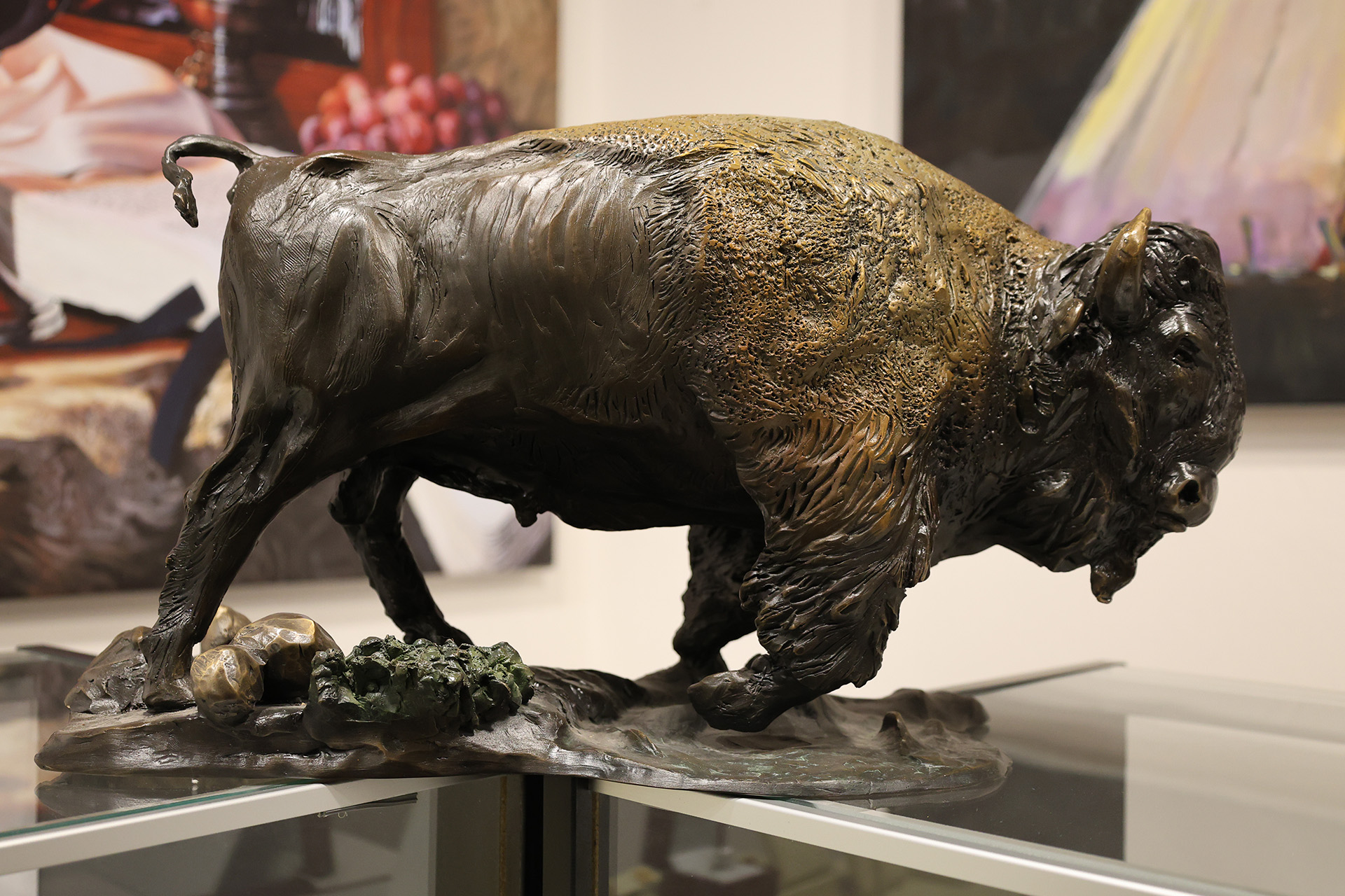 bronze buffalo statue side view