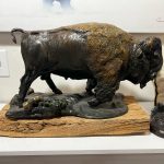 bronze buffalo statue side view