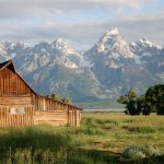 Mormon Row barn with Teton mountains in background