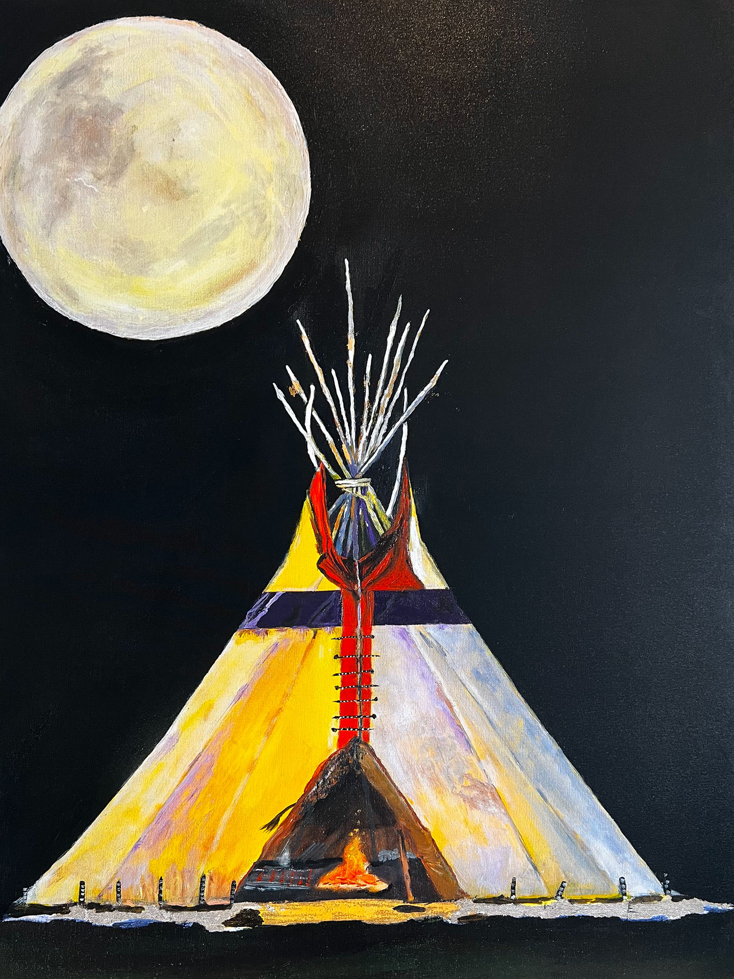 painting of tipi and moon